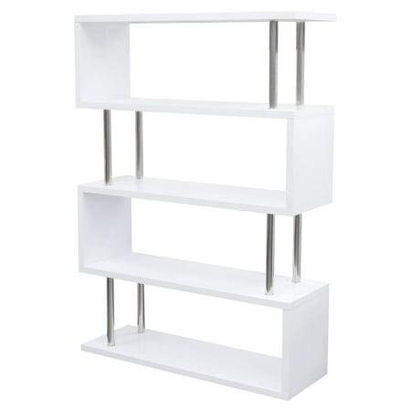 Diamond Sofa X2 Large Shelving Unit In White Lacquer With Metal Diamond Sofa X2 Large Shelving Unit In White Lacquer With Metal Supports