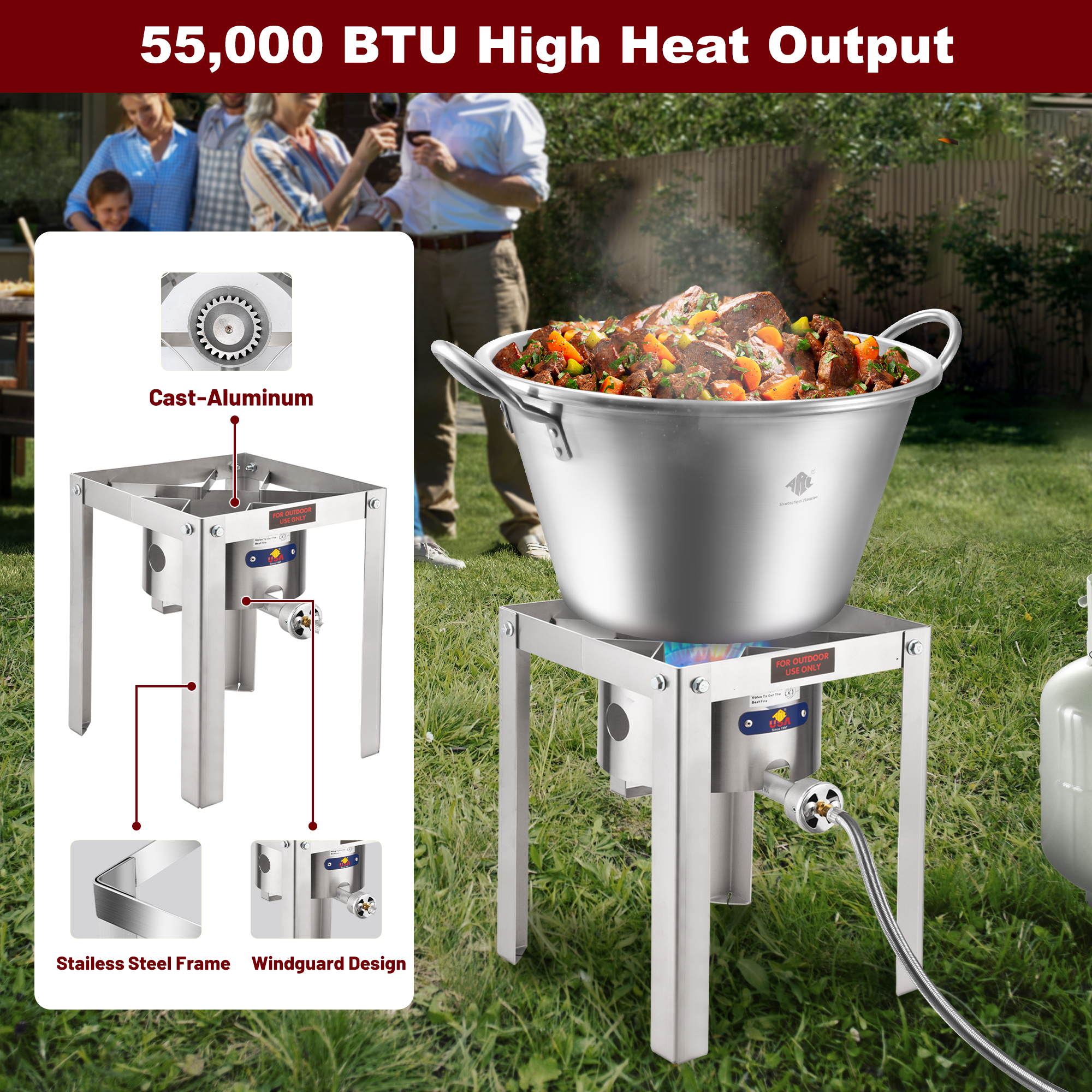 ARC Stainless Steel Mexican Cazo Para Carnitas With 55,000BTU Propane Burner Camping Stove,Outdoor Gas Stove Burner Cooker for Cooking for Turkey Fry,Homebrewing,Seafood Boiling