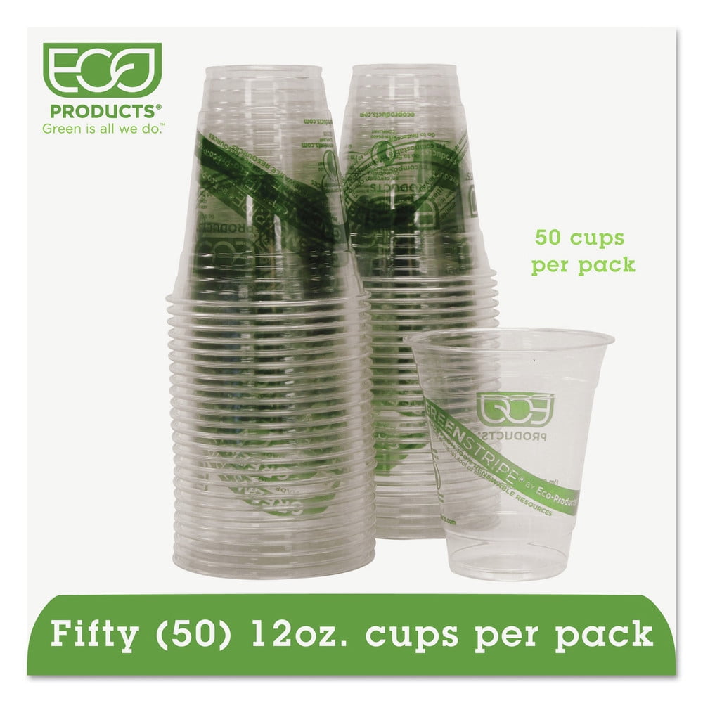Eco-Products, ECOEPCC12GSPK, Green Stripe Cold Cups, 50/Pack, Clear, Green, 12 fl oz