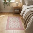 thumbnail image 3 of ODIKA 2'x3' Washable Accent Rug Pink Vintage Alfombra Para Cuarto Boho Scattered Border for Bedroom, Nursery, RV, Pet Friendly, Bedside Mat, 3 of 7
