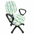 thumbnail image 1 of Floral Office Chair Slipcover, Vertically Placed Flower Strips with Intertwined Leaves, Protective Stretch Decorative Fabric Cover, Standard Size, Fern Green Sky Blue, by Ambesonne, 1 of 5