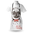 thumbnail image 3 of Pug Apron Portrait of Dog Cartoon Style Bow Tie on a Pug Pet Fun Comedic Image Fashionable Animal, Unisex Kitchen Bib Apron with Adjustable Neck for Cooking Baking Gardening, Black Red, by Ambesonne, 3 of 3