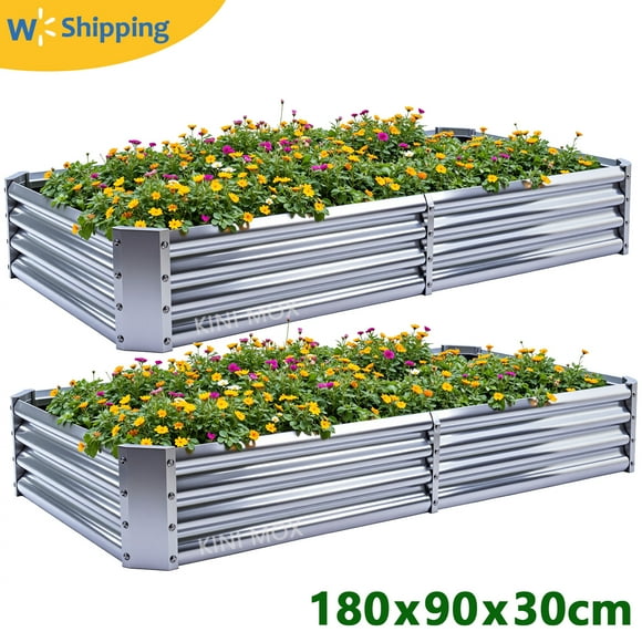 2PCS Raised Garden Beds 6x3x1FT Outdoor Galvanised Planter Boxes Large Raised Garden Plant Beds Tank for Veg Flowers Herb(180x90x29cm)