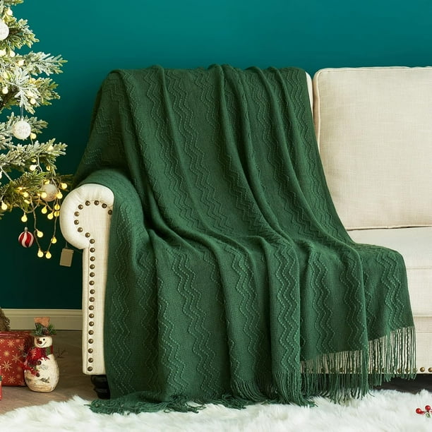 Manta tejida de color verde oscuro de Blanket MIULEE, 152 x 203 cm