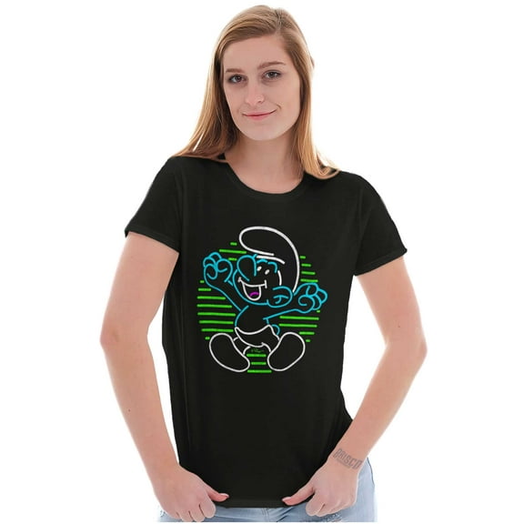 Vintage The Smurfs Cartoon Neon Sign Women's T Shirt Ladies Tee Brisco Brands S