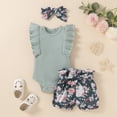 thumbnail image 2 of Dooleck Ribbed Baby Girl Clothes Ruffled Bodysuit Floral Shorts Pants Infant Outfit, 2 of 8
