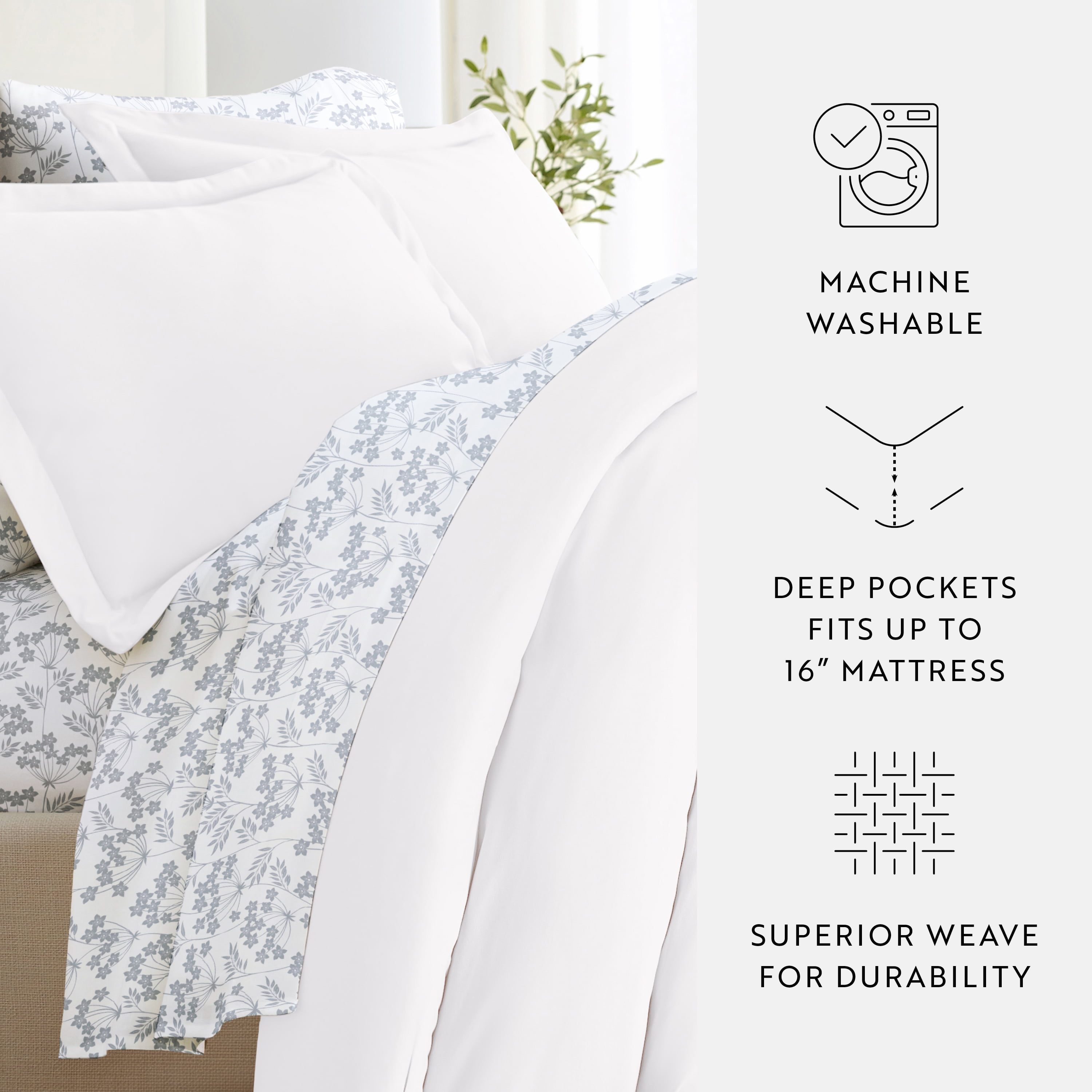 Comfort Canopy - California King Bedding Bundle, Solid Duvet Cover Set, White Comforter and Patterned Sheet Set