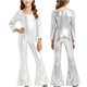 thumbnail image 1 of Pantalones acampanados de cuello redondo y mangas largas con lentejuelas elegantes de color sólido para niños, para fiestas, bailes, actuaciones escolares, ropa combinada para fiestas y festivales, pa, 1 of 5