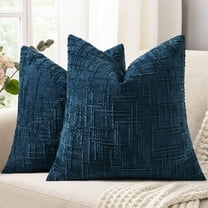 decorUhome Throw Pillow Covers 18x18 Set of 2, Farmhouse Decorative Chenille Pillow Covers for Couch, Navy Blue(Pillow Cover Only, No Inserts Included)