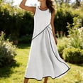 thumbnail image 5 of Dvprdro Lightweight Solid Cotton Linen Crewneck Sleeveless Shirred Waist Side Pockets Loose A Line Maxi Dress Womens Summer, 5 of 9