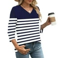 thumbnail image 4 of Blmnix Striped Plus Size Casual Tops Travel Fashion Golf Shirts Women Blue V-Neck 3/4 Sleeve Tops, 4 of 7