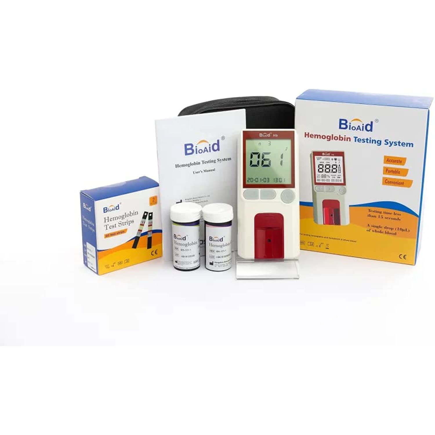 Bioaid Hemoglobin Home Test Meter Kit with 25pcs Hemoglobin Strips, 25