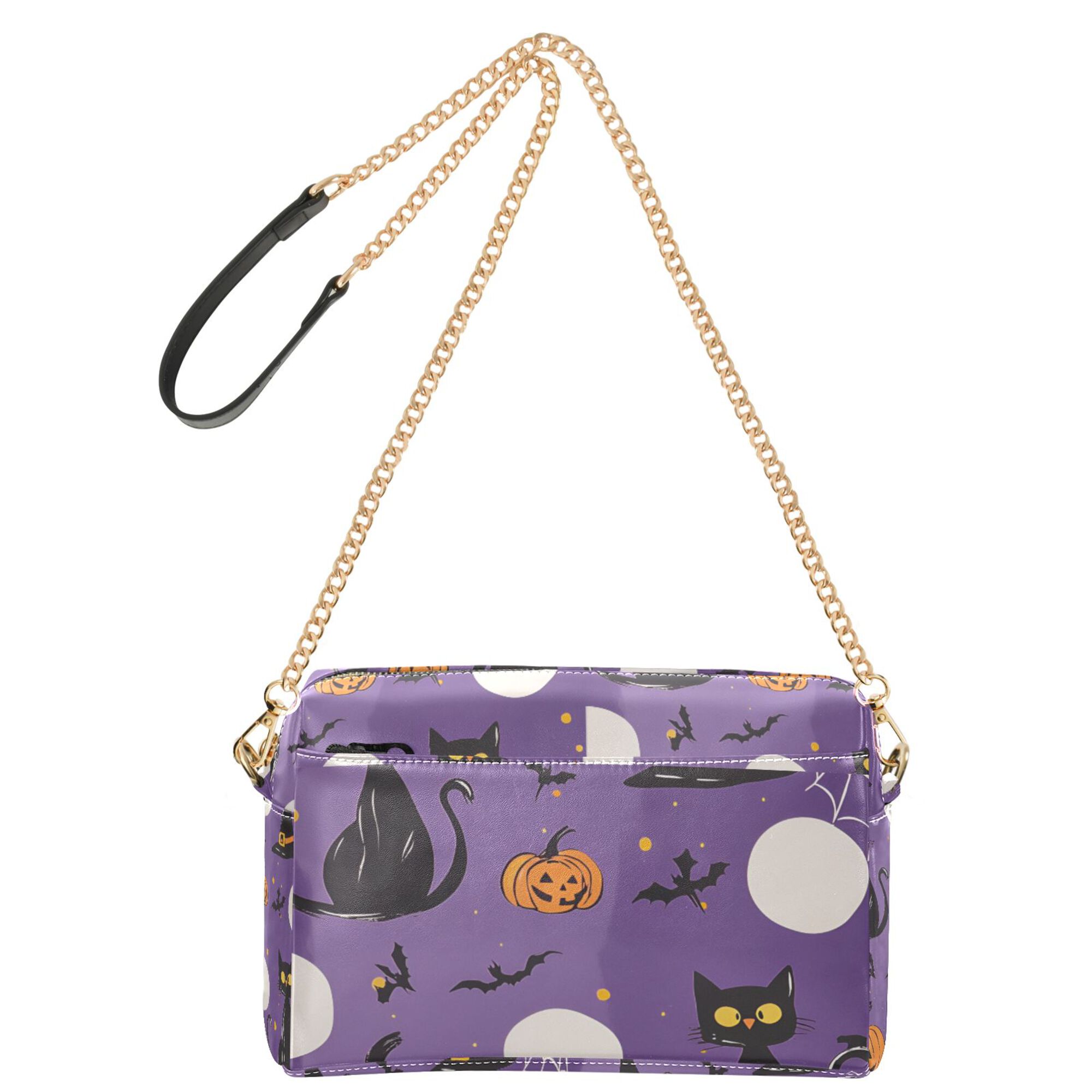 FORMRS Women Crossbody Purse with Chain Strap Vegan Leather Shoulder Handbag, Halloween Black Cat