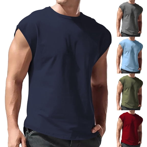 Mens Sleeveless Shirts Cotton Workout Tank Tops Cut Off Shirts Gym Muscle Loose Fit Tee