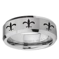 thumbnail image 2 of Multiple Fleur De Lis 8MM Beveled Edge Gray Tungsten Men Ring, 2 of 2