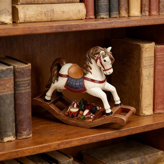 Cadancy Vintage Resin Rocking Horse Figurine Decorative Animal Statue Rustic Farmhouse Home Decor Shelf Mantel Table Centerpiece Collectible Gift for Horse Lovers Children Room Decoration