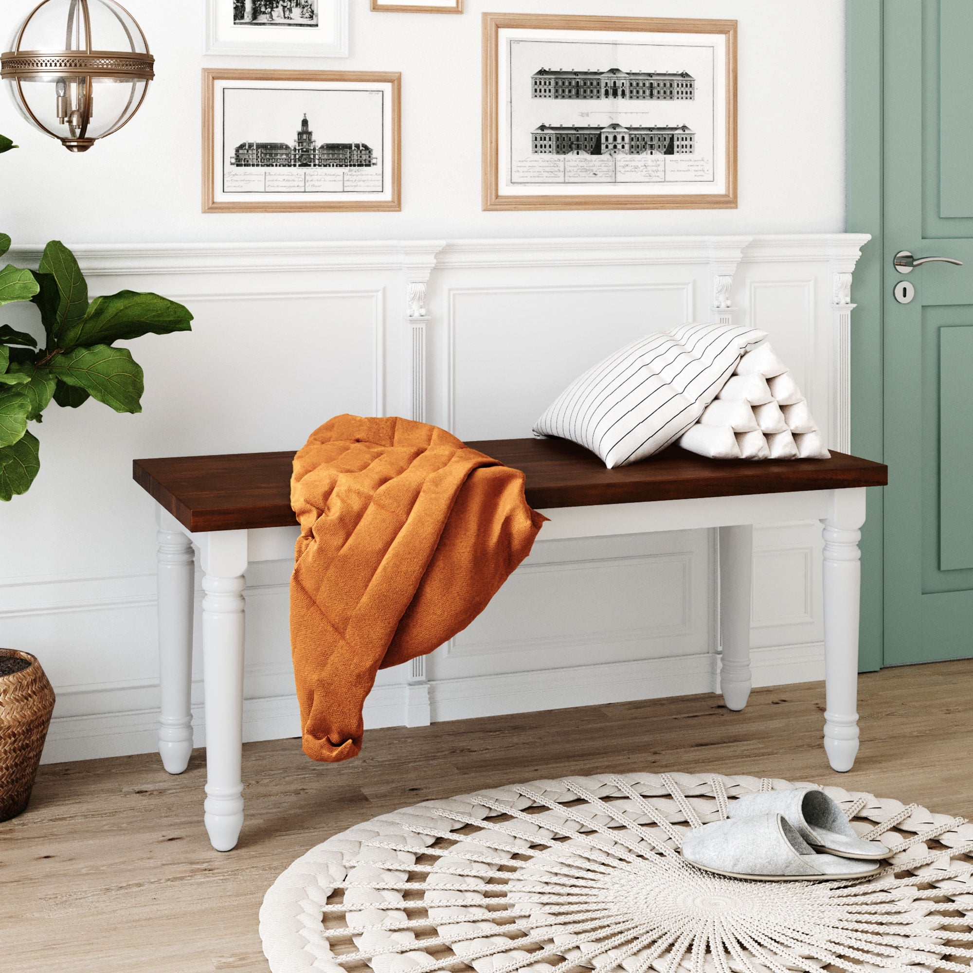 Soild Wood Cover Entryway Bench Rustic Style Seating Bench for