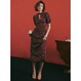 thumbnail image 6 of Elegant Burgundy Ditsy Floral Keyhole Neck Puff Sleeve Maxi Dress, 6 of 7