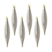 6 Pcs Plastic Finial Drop Christmas Ornaments Decorative Hanging Ornaments Shiny, Matte, Glitter and Sequin Finishes Shatterproof for Christmas Tree Decor Wedding Party Xmas Holiday(Khaki)