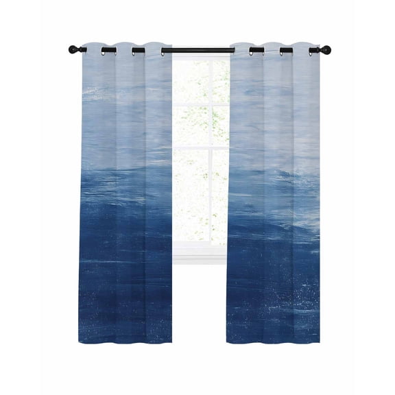Navy Blue Ombre Blackout Curtains, Light Blocking Print Window Curtains, Modern Abstract Art Ocean Oil Painting Thermal Insulated Window Drapes for Living Room Kitchen Cafe 2 Panels, 104"W x 52"L
