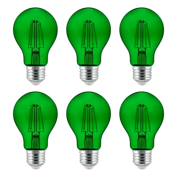 6-Pack Sunlite LED Transparent Green A19 Filament Bulbs, 4.5 Watts, Dimmable, UL Listed