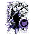 thumbnail image 2 of Junior's Marvel Hawkeye Clint Barton Bow Ready Paint Splatter Graphic Tee White 2X Large, 2 of 3