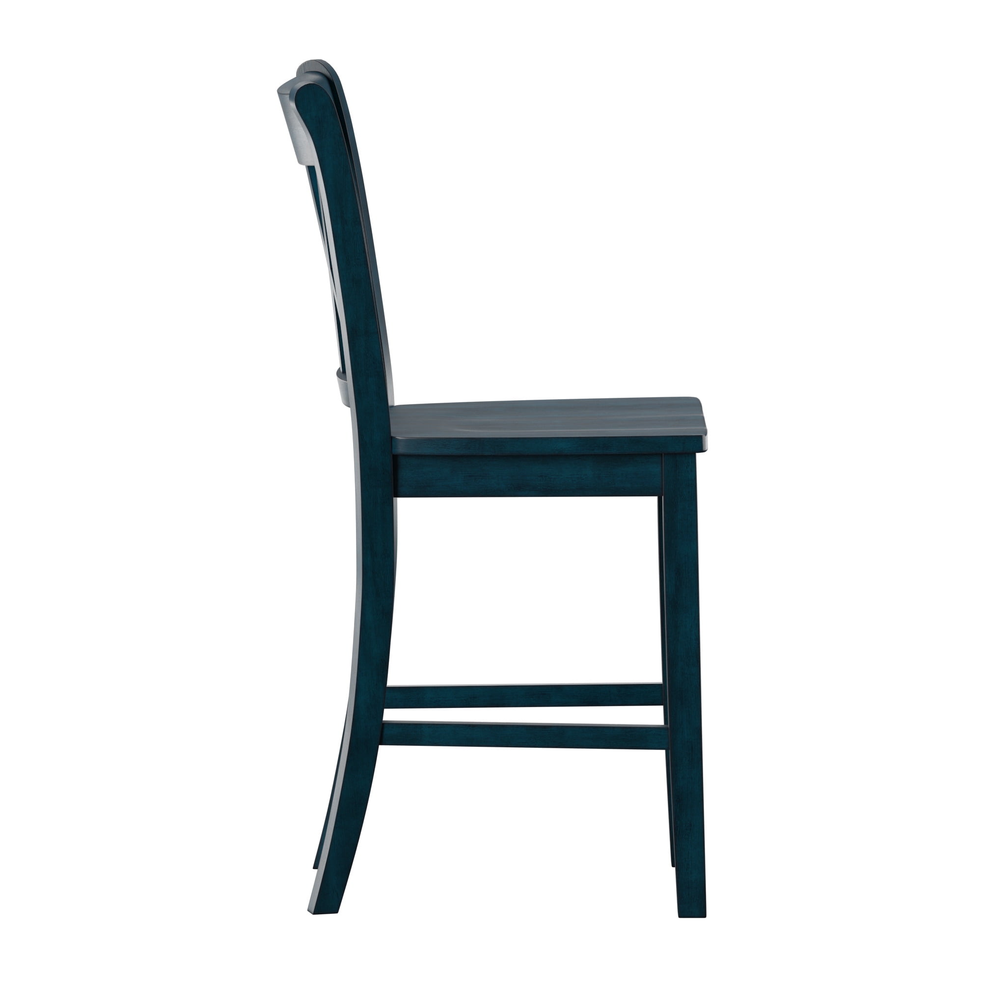 Weston Home Farmhouse Square Seat X-Back 24" Counter Height Chair, Antique Denim (Set of 2)