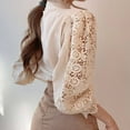 thumbnail image 4 of Summer Tops for Women 2022 Lace Eyelet Tops For Women White Summer Plus Size Shirts Long Sleeve Tunic Casual Puffy Button Up Blouses With Collar, 4 of 6