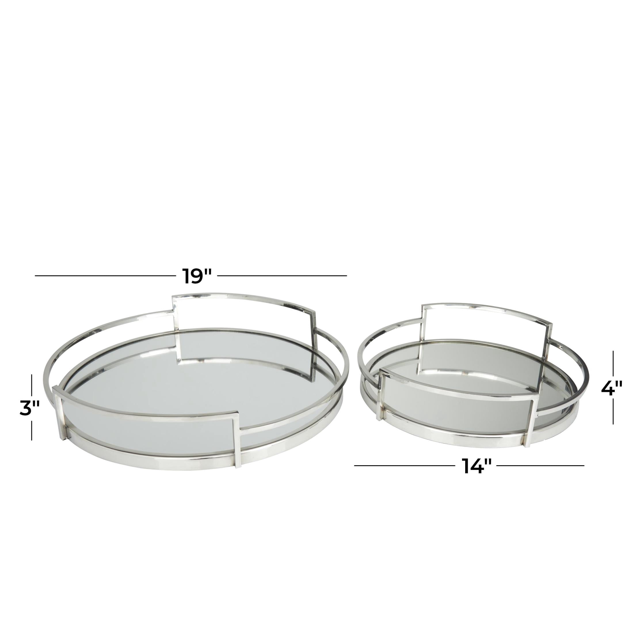 DecMode 19", 14"W Silver Stainless Steel Metal Mirrored Tray with Elevated Rim and Handles, 2-Pieces