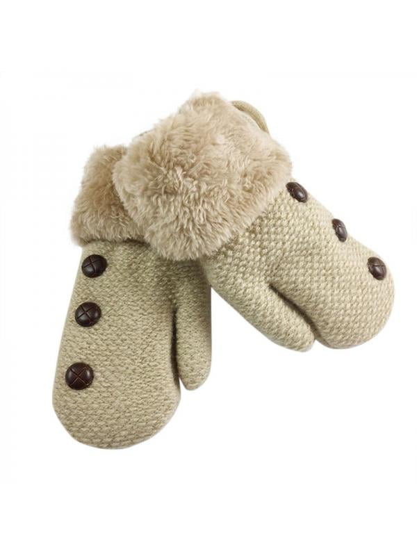 Toddler Baby Girls Boys Bear Ears Winter Patchwork Keep Warm Mittens Gloves 
