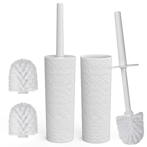 Escobilla de baño Cerrada, Paquete de 2, escobilla de baño compacta y Soporte, Barril Redondo de plástico con Cabezal de escobilla de Repuesto (Blanco)