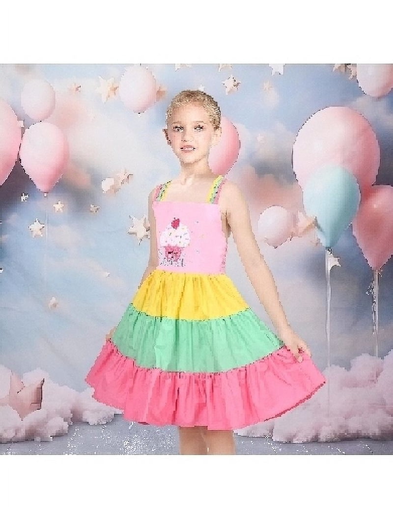 ice cream dress 5t Sunny Fashion Girls Dress Ice Cream Rainbow Striped Suspender Sleeveless Sundress 5 Years, Girl's, Pink