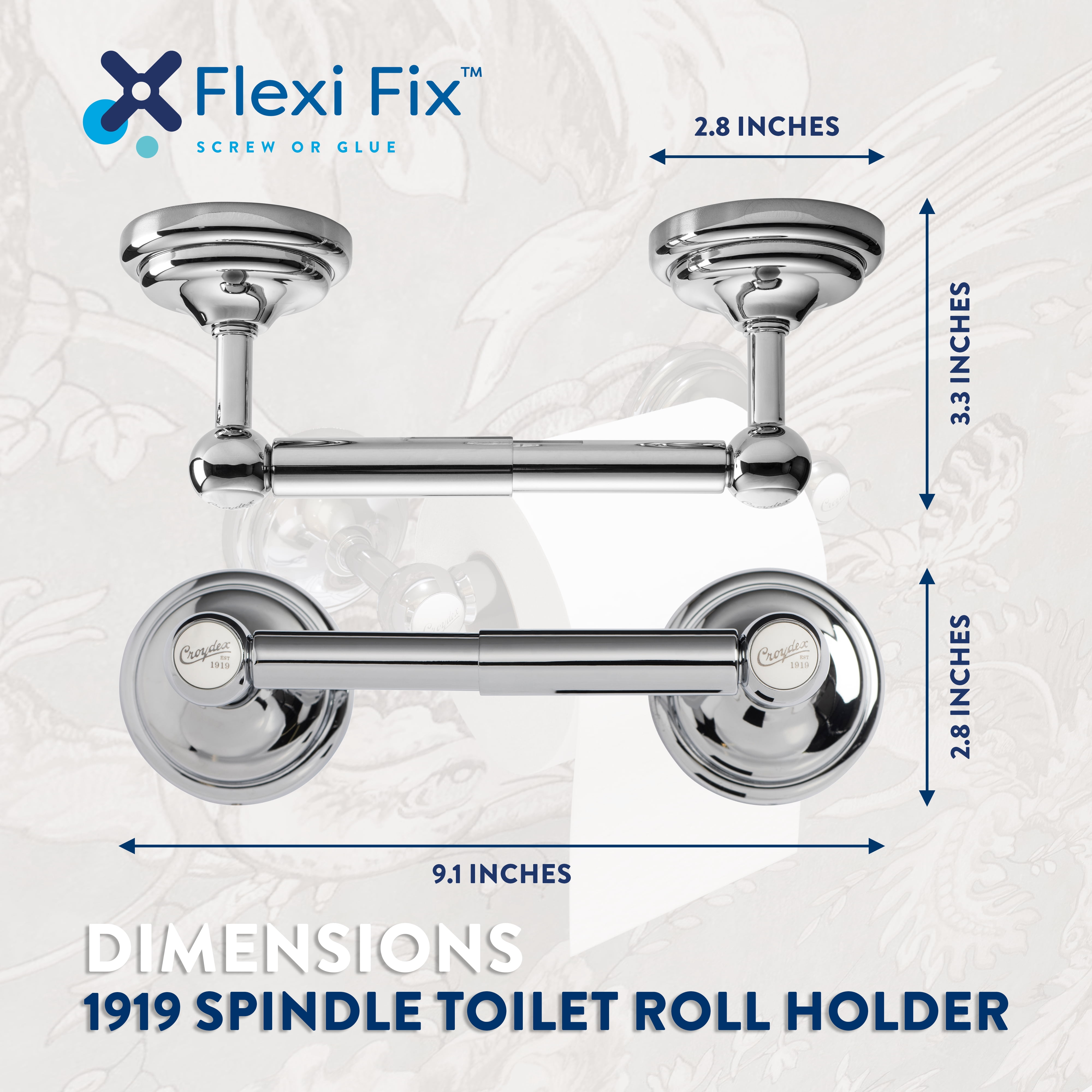 Croydex 1919 Flexi Fix Screw or Glue Wall-Mounted Toilet Paper Holder in Chrome