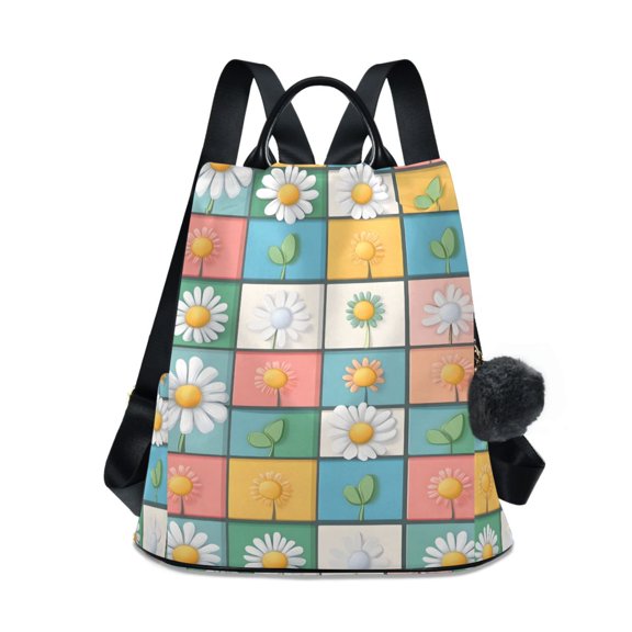 FORMRS Women's Travel Backpack Purse Anti-Theft Hidden Pockets Casual Shoulder Bag, Daisy Mosaic