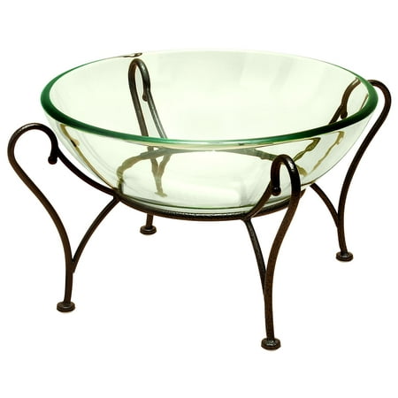 - Decmode Traditional 9 X 20 Inch Clear Glass Round Bowl With Black Metal Scroll Stand, Clear