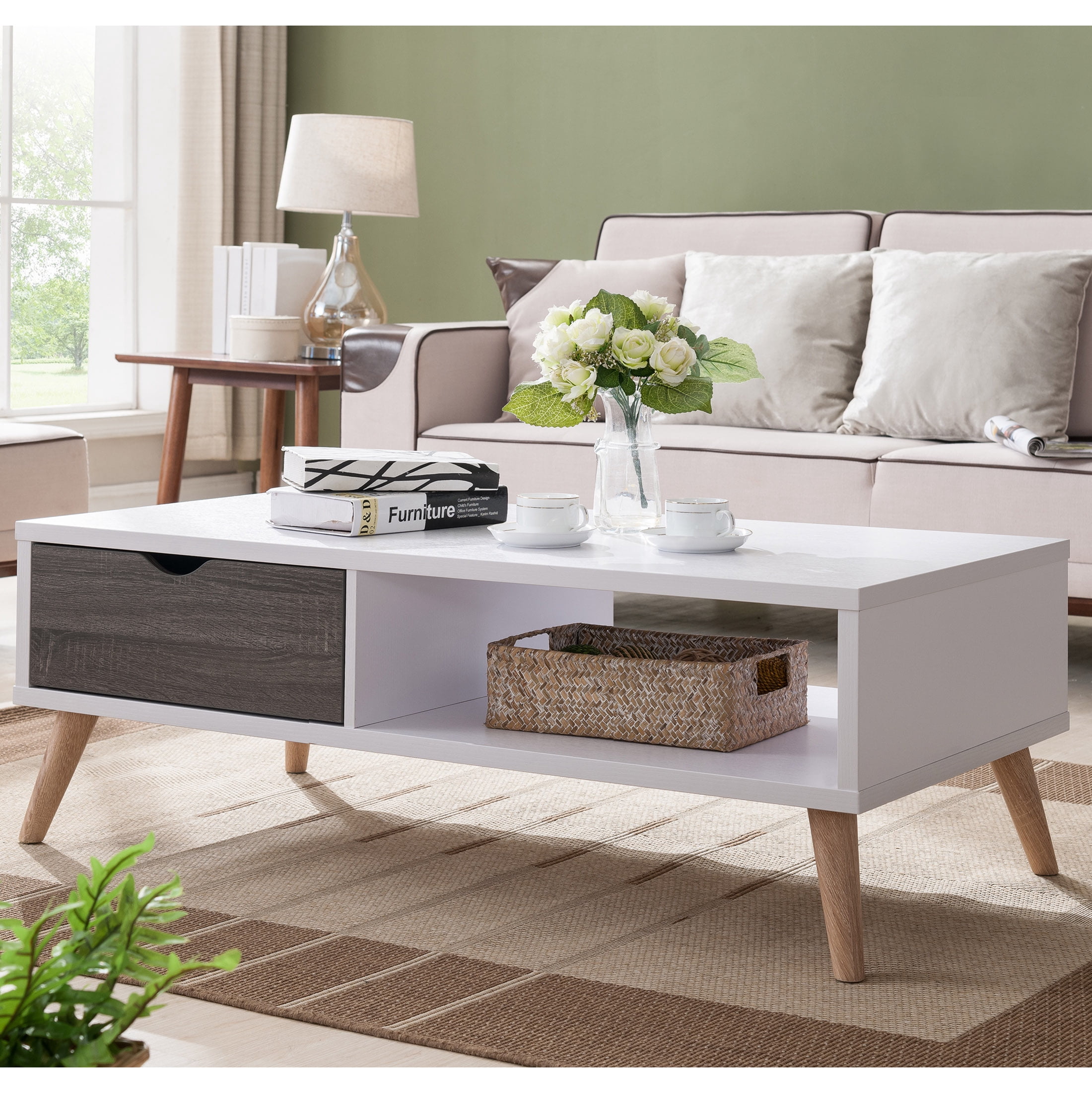 Furniture of America Dominique 1-Drawer Coffee Table, White