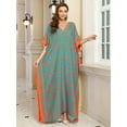 thumbnail image 6 of Women's Abstract Print Kaftan Dress V-Neck Long Sleeve Maxi Caftan Loose Fit Lounge Caftan Beach Resort Vacation, 6 of 10