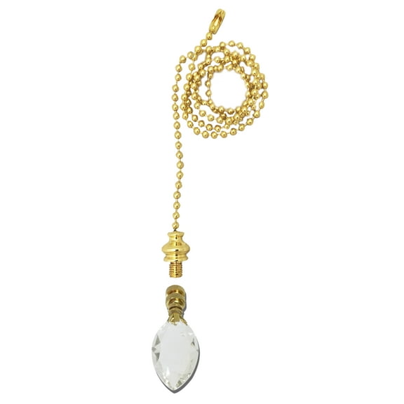 Royal Designs Fan Pull Chain with Pear Shaped Crystal Finial ? Polished Brass