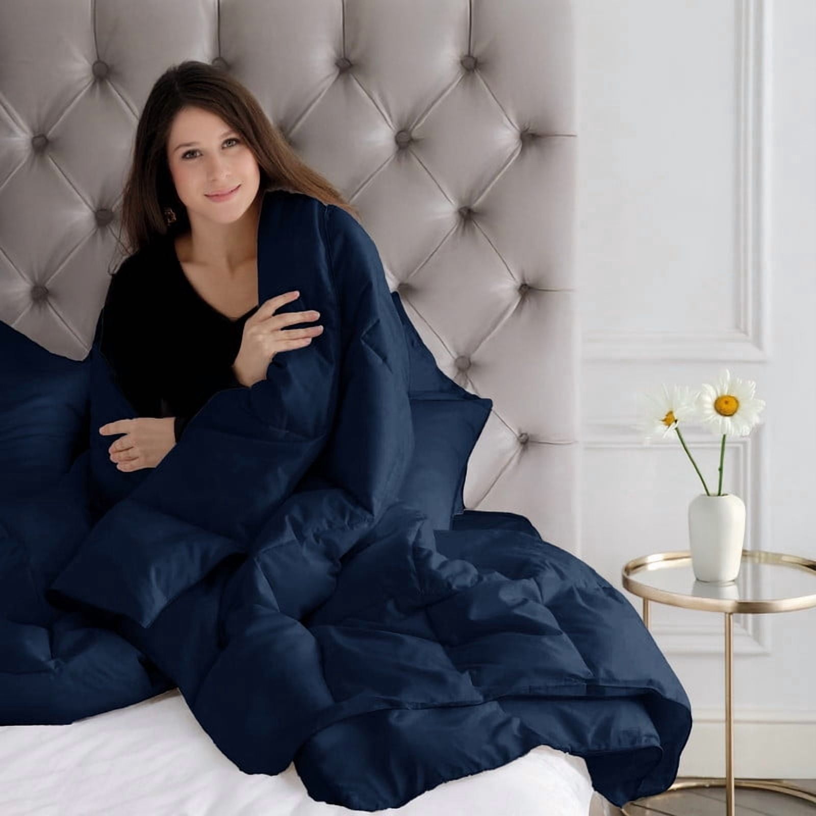 Lux Decor Premium Queen Comforter Down Alternative - All Season Box Stitched Quilted Duvet Insert with Corner Tabs, 250 GSM Virgin PSF Filling, Machine Washable Bedding - Oekotex Certified - Navy