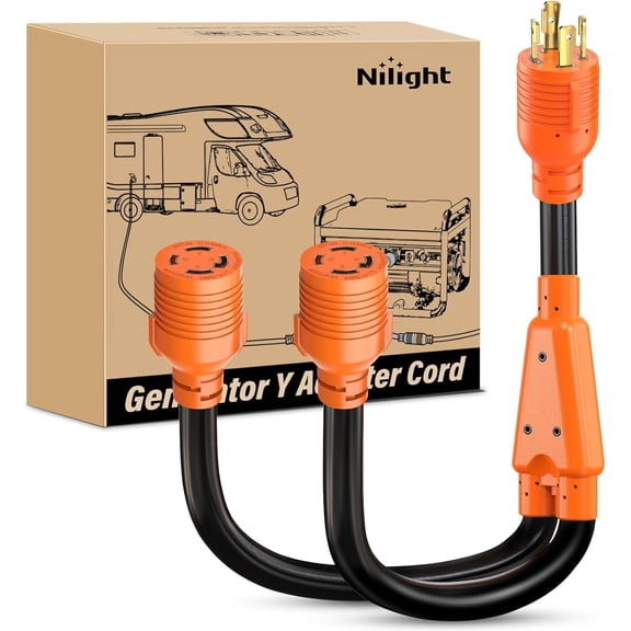 Nilight 4 Prong 30 Amp Generator Splitter Y Adapter Cord NEMA L14-30P L14-30R 125/250V 7500W Locking Power Cable 10 AWG STW Wire ETL Listed for Manual Transfer Switch Generators RV Camper Outdoor