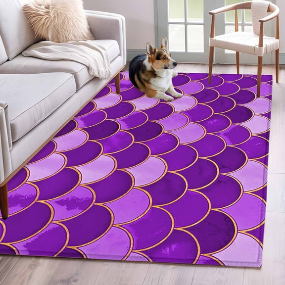 Purple Fish Scale Area Rug 3x5 Washable Rug Non Slip Modern Geometric Ombre Abstract Moroccan Large Area Rug Indoor Floor Carpet for Entryway Bedroom Kitchen Living Room Office Dining Room Nursery