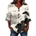 thumbnail image 3 of IMENGL Button Down Shirt for Women Casual Outfits Art Print V Neck 3/4 Sleeve Decor Fit Top Summer Retro Loose Basic Women's Blouses,M-XXXL, 3 of 6