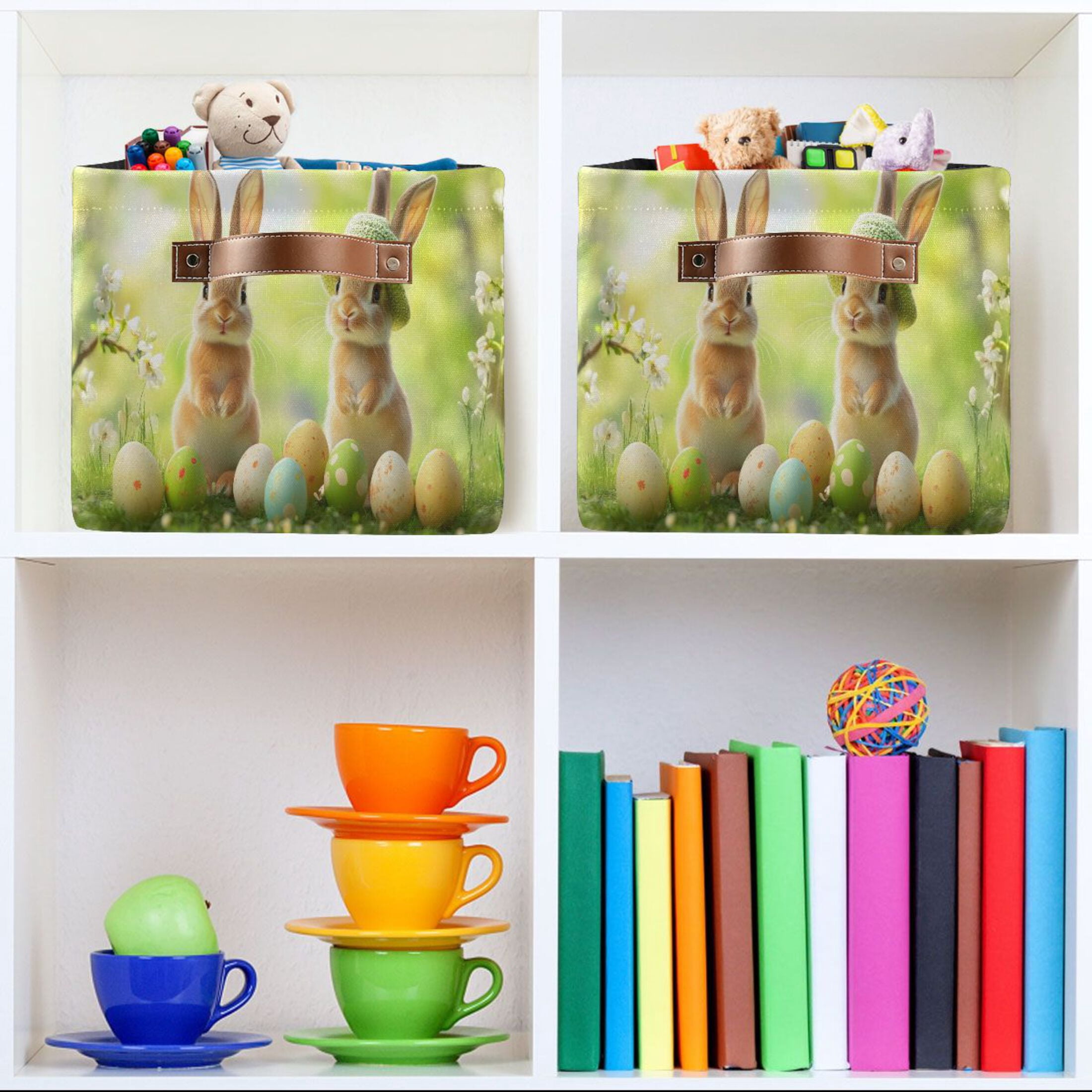 Ryvnso Happy Easter Bunny Storage Basket Large Bin Foldable Boxes Toys Organizer 14.2x10.2x8.3in 2 PCs