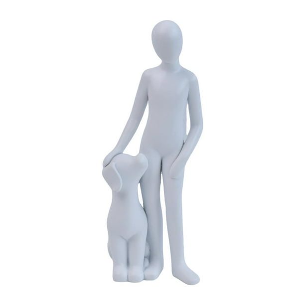 Figura decorativa de hombre con perro, 5,5 x 4 x 16,5 cm. Un regalo entrañable y un accesorio adorable. Blanco