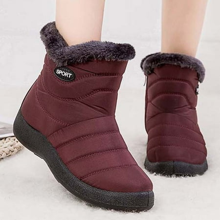 

Boots Women Snow Flat Shoes For Women Waterproof Shoes Woman Zipper Boots Ladies Warm Round Toe Fur Botas Mujer Winter Shoes