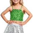 thumbnail image 2 of Fozruso The Girls' Adjustable Elastic Band Sequined Top Exposes The Navel For Children Over 5 Years Old Summer Tees,Sizes L Green, 2 of 5