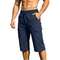 thumbnail image 2 of Men's Cargo Shorts Below Knee Capri Pants Quick Dry Lightweight Casual Summer Bottoms Elastic Waist Drawstring with Multi-Pockets for Hiking Outdoor Fishing Workout Golf, 2 of 9
