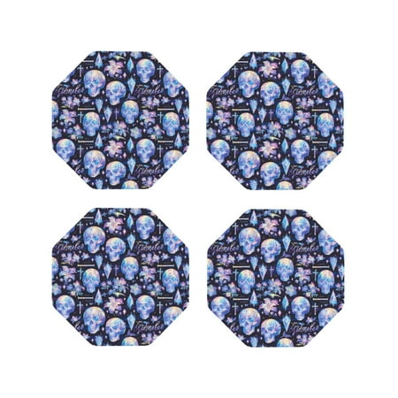 

Tideii crystal cool Skull flower for Leather Coasters 4 Pieces Anti-fouling and Anti-scalding Decorative Coasters Suitable for Restaurants Kitchens Coffee Shops-Octagon