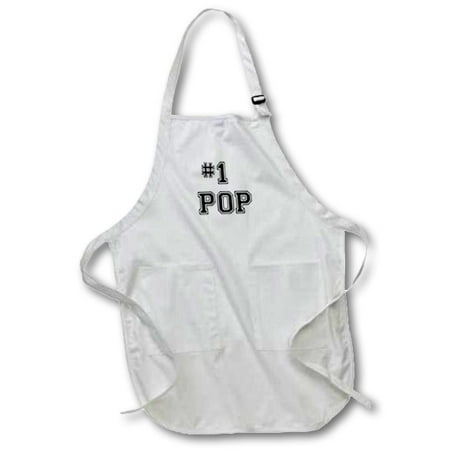 3dRose #1 Pop - Number One Pop - for worlds greatest and best dads - black text good for Fathers Day gifts, Full Length Apron, 22 by 30-inch, White, With Pockets