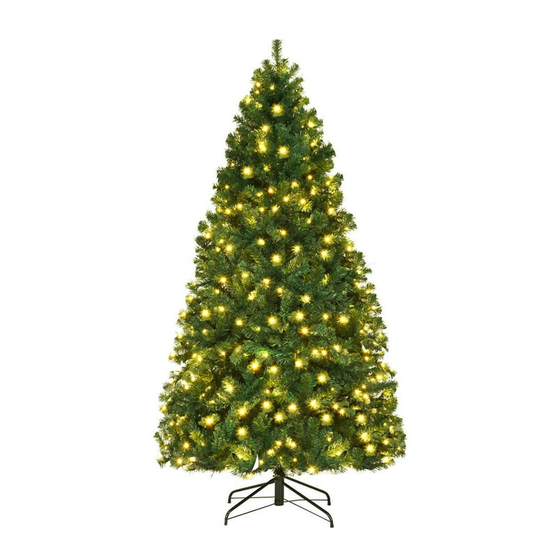 Gymax 7' Pre-Lit LED Christmas Tree with Durable Metal Stand and